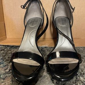 Cute black low heel strappy sandals